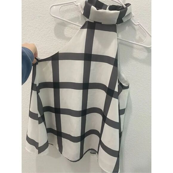 Lulu’s On Gridlock Ivory and Grey Print Top Size Small - Picture 5 of 8